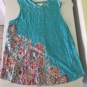 J. Jill Aqua and Coral Paisley Tank Top